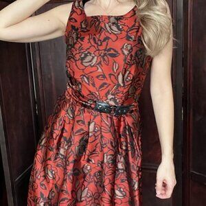 Anthropologie Eva Franco Red jacquard brocade floral dress Size 4